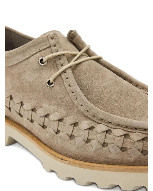 AllSaints Brown Skiff Woven Suede Derby Shoes for men