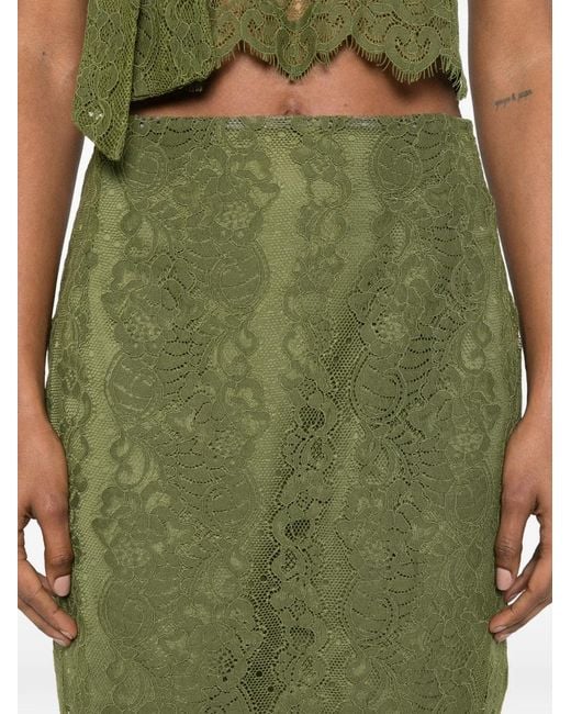Imperial Green Floral-Lace Pencil Midi Skirt
