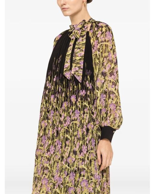 Nissa Natural Pleated Floral-Print Mini Dress
