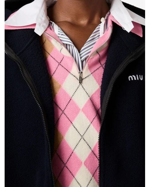 Miu Miu Pink Intarsien-Pullover Mit Argyle-Muster