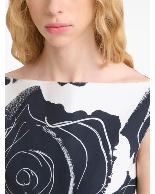 Marni Blue Rose-Print Midi Dress