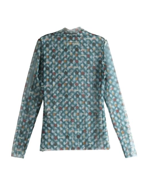 YASSMIN SALEH Blue Long-Sleeve Patterned Top