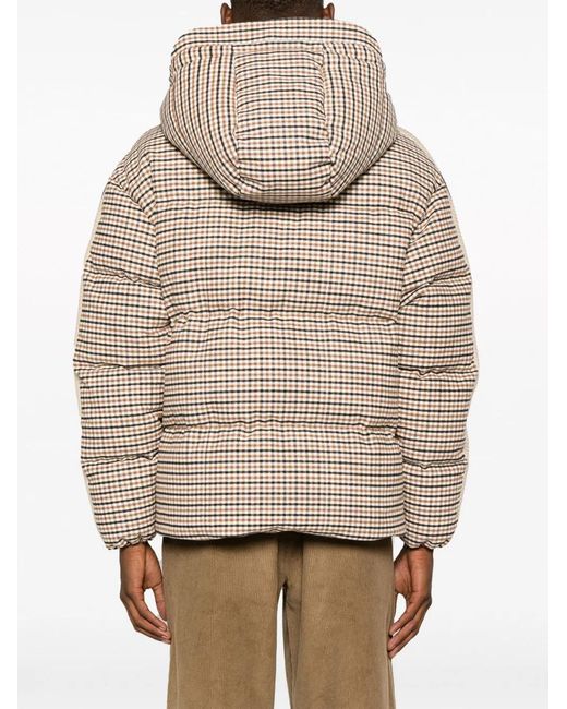 Palm Angels Gray Check-Pattern Hooded Puffer Jacket for men