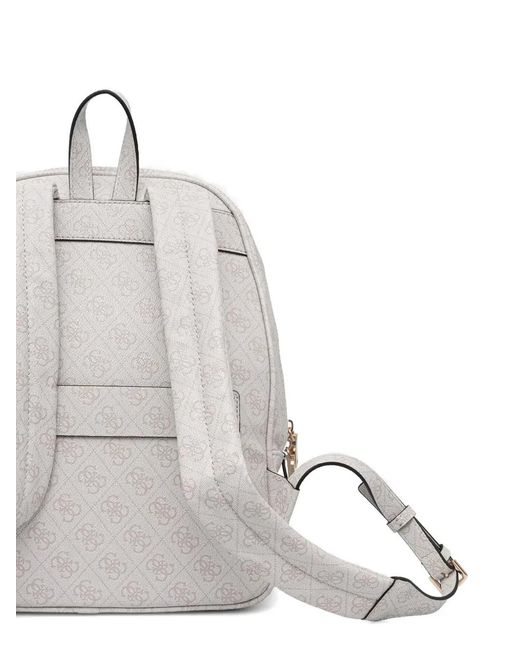 Guess White Sac À Dos Zippé À Logo Imprimé