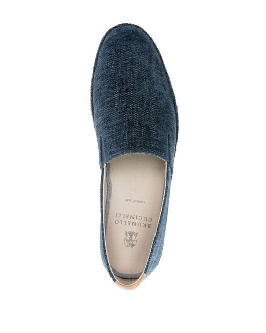 Brunello Cucinelli Slip-on Twill Loafers in het Blue voor heren