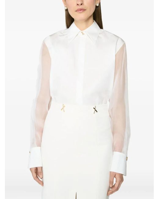 Genny White Organza-Sleeve Shirt