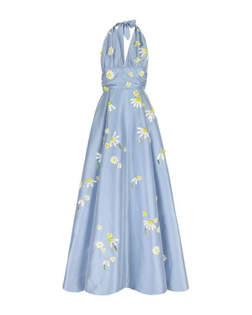 BERNADETTE Blue Monroe Neckholder-Kleid mit Blumenstickerei