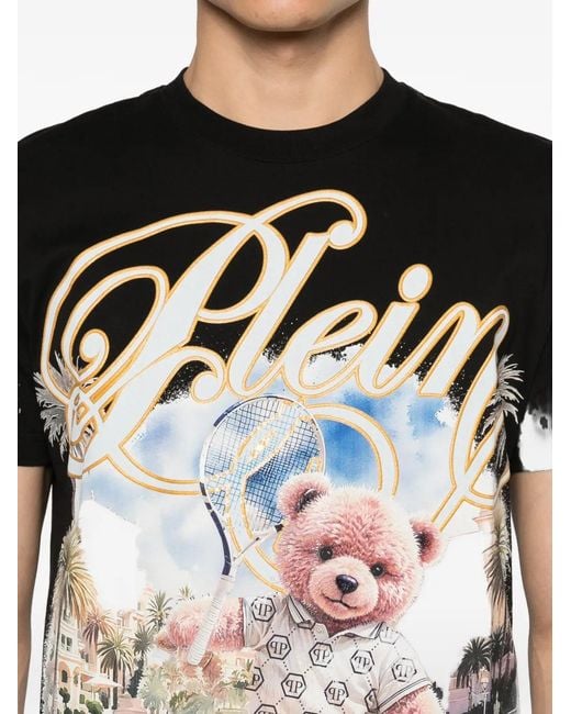 Philipp Plein Black Teddy-Print T-Shirt for men