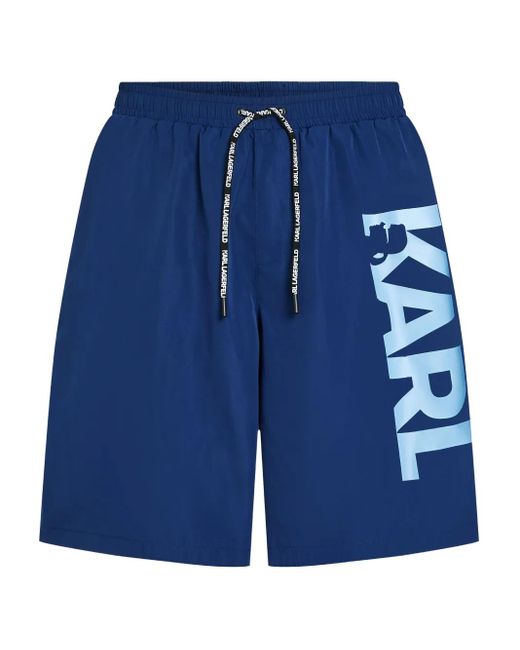 Karl Lagerfeld Blue Logo-Print Swim Shorts for men