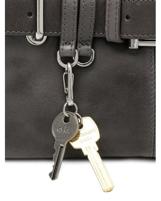 OSOI Gray Buckle-Detail Leather Tote Bag