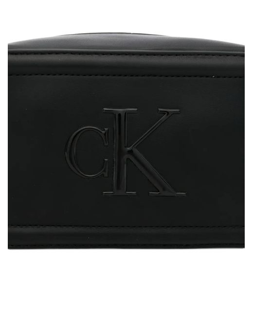 Calvin Klein Black Embossed-Logo Cross Body Bag