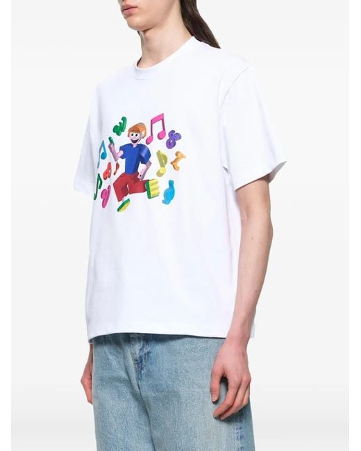vowels White 3D Front-Print T-Shirt for men
