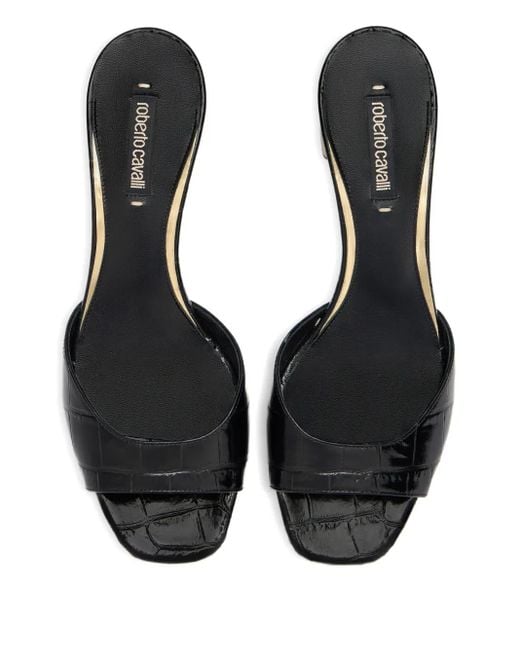 Roberto Cavalli Black Crocodile-Effect Mules