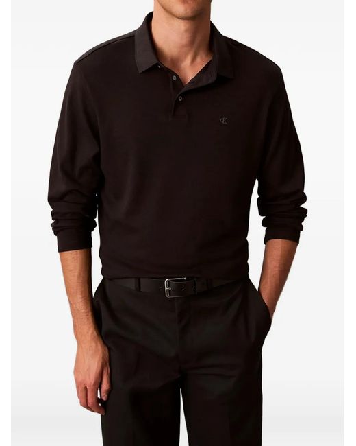 Calvin Klein メンズ ブラック ロングスリーブ ポロシャツ 【公式通販】