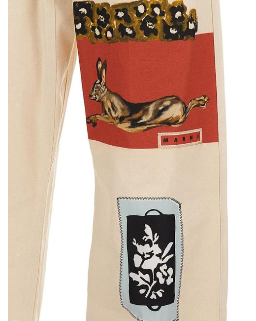 Marni White Printed Track Pants for men