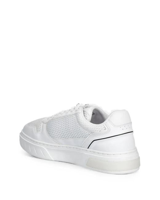 EA7 White New Premium Court Logo-Print Panelled Sneakers