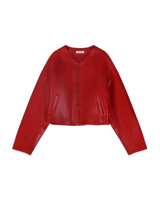 Entire studios Red Arced Zip-Up Leather Jacket