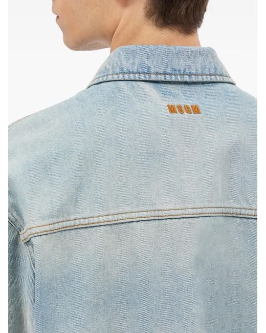 MSGM Blue Short Sleeve Pocket Shirt for men