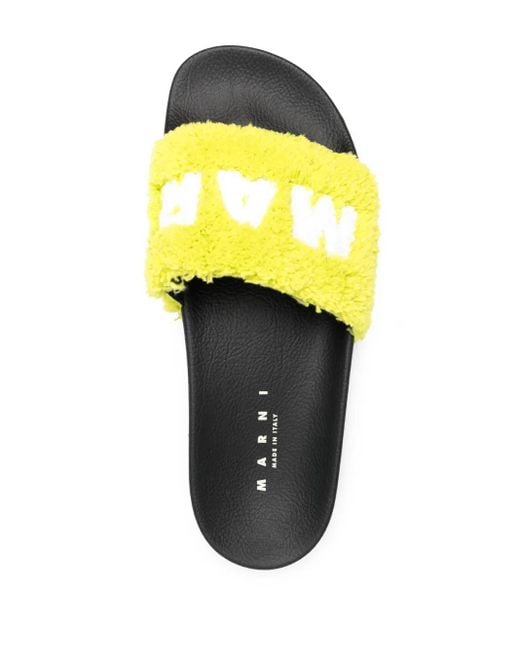 Marni Yellow Logo Flat Slides for men