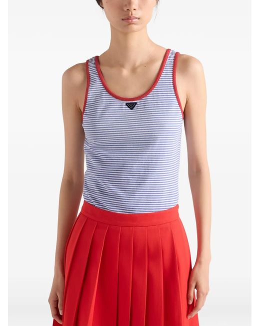 Prada Blue Striped Cotton Jersey Tank Top