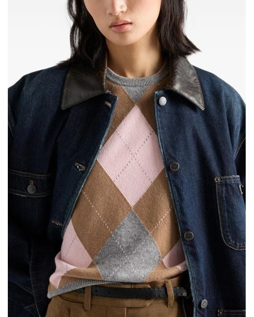 Pull En Cachemire À Losanges Prada en coloris Gray