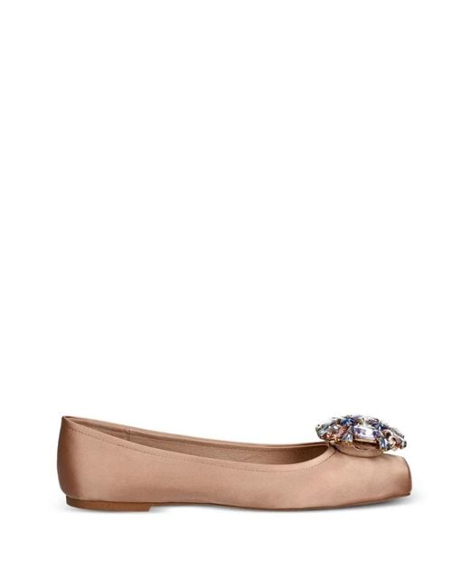 Jeffrey Campbell Natural Ornate Crystal-Embellished Square-Toe Ballet Flats