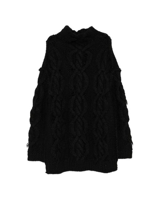 Yohji Yamamoto Black High-Neck Cable-Knit Sweater