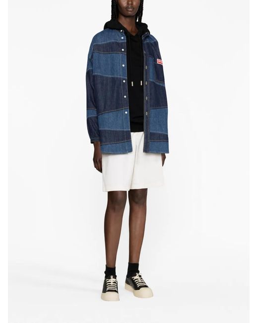 KENZO Blue Paris Patchwork Denim Shirt