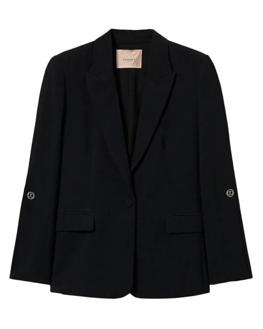 Twinset Black Cady Single-Breasted Blazer