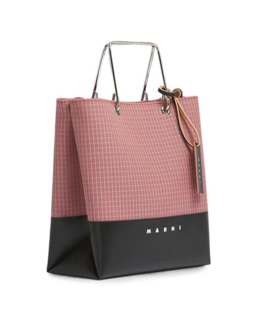 Marni Pink Checked Metal-Handle Tote Bag for men