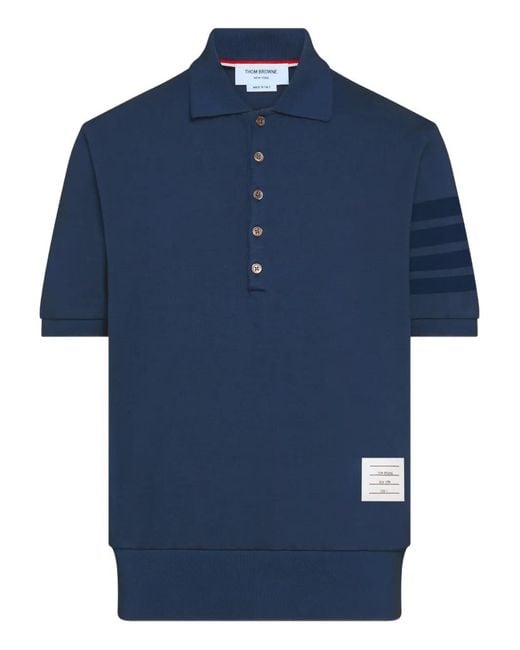 Thom Browne Blue 4-Bar Buttoned-Up Polo Shirt for men