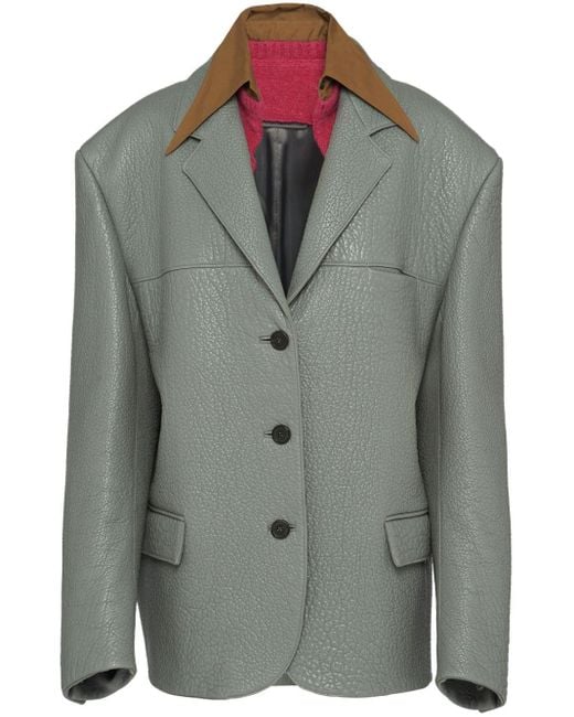 Prada Gray Single-breasted Leather Jacket