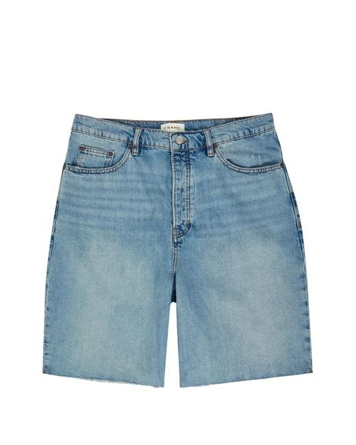 FRAME Blue Faded Raw-Cut Denim Shorts for men