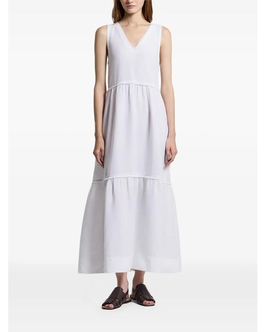 Peserico White V-Neck Tiered Maxi Dress