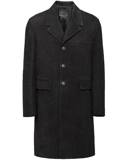 Prada Black Single-breasted Suede Coat for men