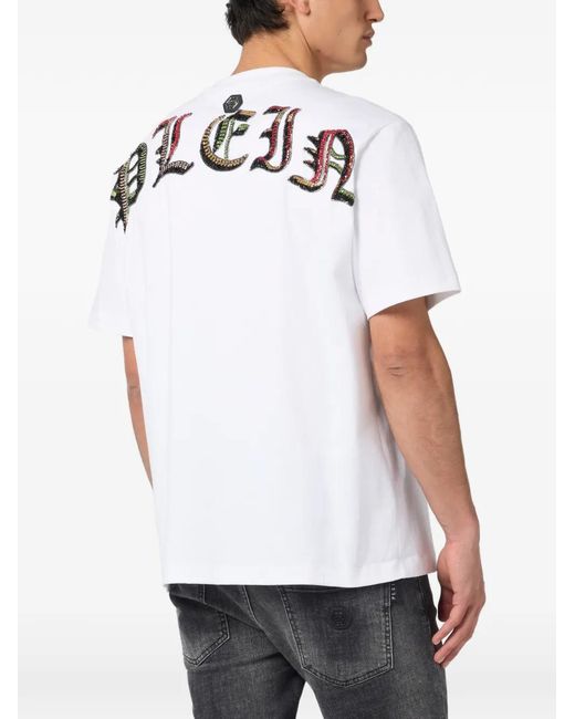 Philipp Plein White Round-Neck Skull-Graphic T-Shirt for men