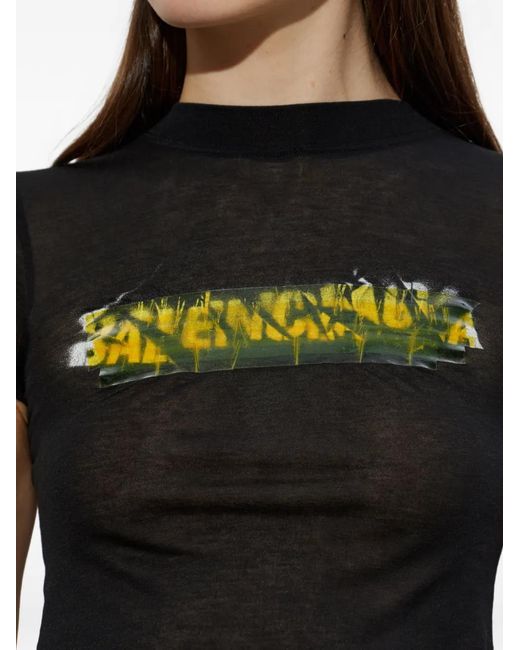 Balenciaga Black Asymmetrical Logo-Print T-Shirt