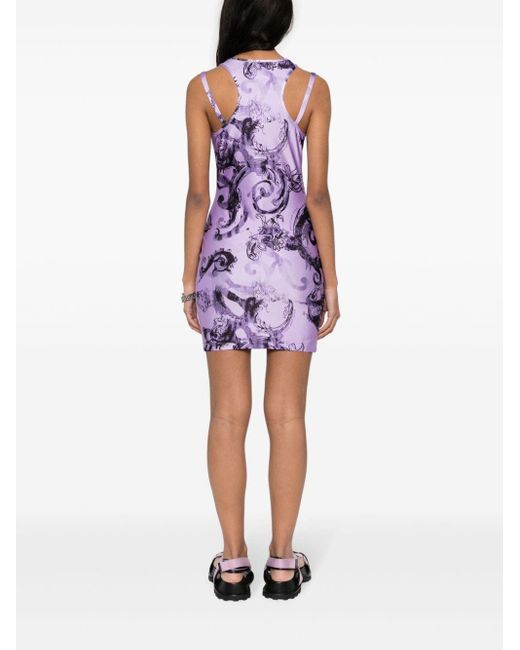 Vestido corto con estampado Watercolour Couture Versace de color Purple