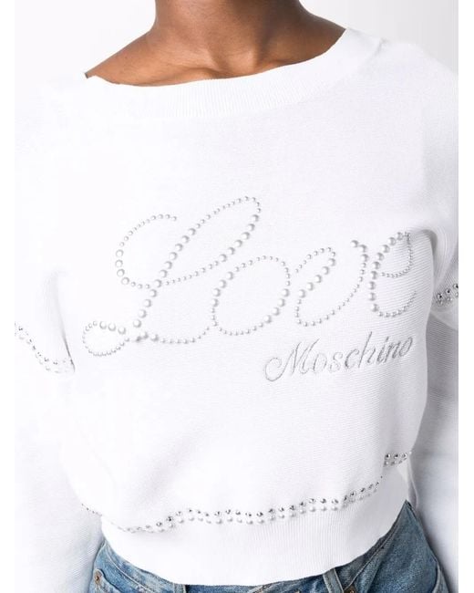 Love Moschino White Embroidered Logo Cotton Sweater