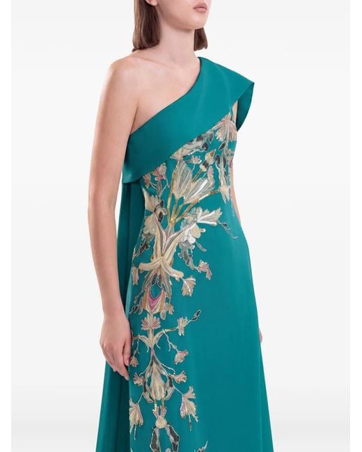 Saiid Kobeisy Blue One-Shoulder Embroidered Evening Dress