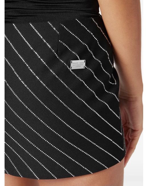 Philipp Plein Black Crystal-Embellished Pinstriped Mini Skirt