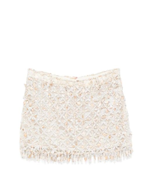 Cult Gaia Natural Idalia Bead-Embellished Midi Skirt