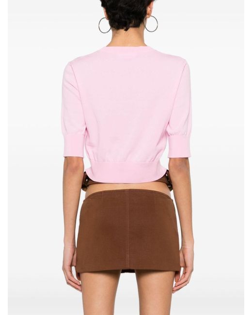 DSquared² Pink Cropped Fine-knit Top