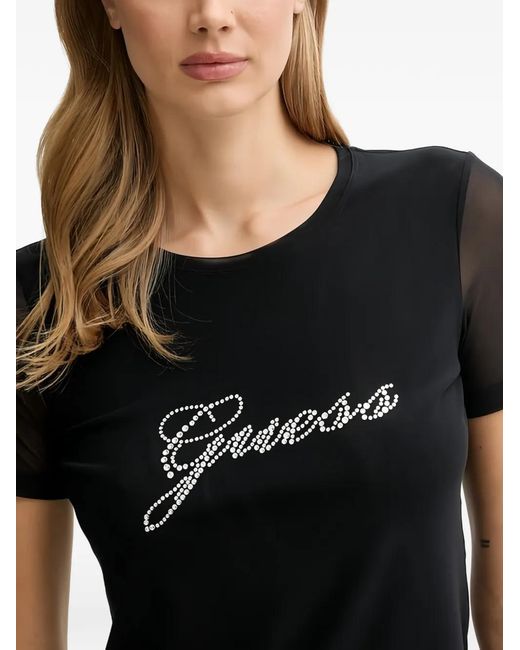 Guess Black Lot T-Shirt-Culotte À Logo Strassé