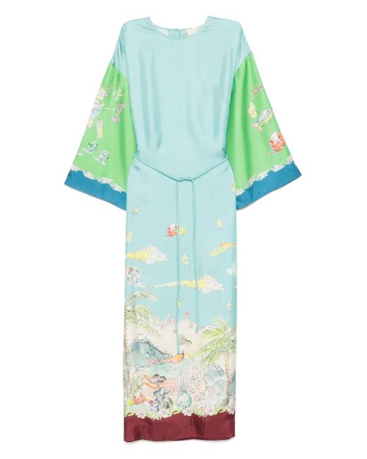 Vestido midi Daria de seda con estampado gráfico ALÉMAIS de color Green