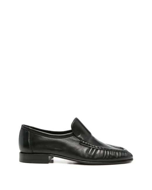The Row Black Ruched Almond-Toe Loafers