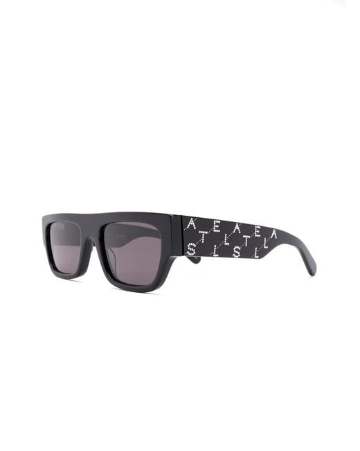 Stella McCartney Black Rhinestone Logo Rectangular-Frame Sunglasses