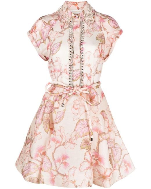 Zimmermann Matchmaker Flip Midi-jurk Met Bloemenprint in het Pink
