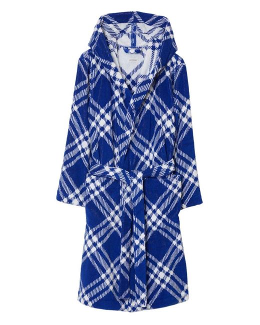 Burberry Blue Check-print Hooded Cotton Robe