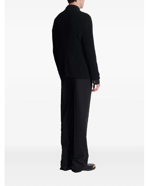 Balmain Black V-Neck Embroidered Cardigan for men